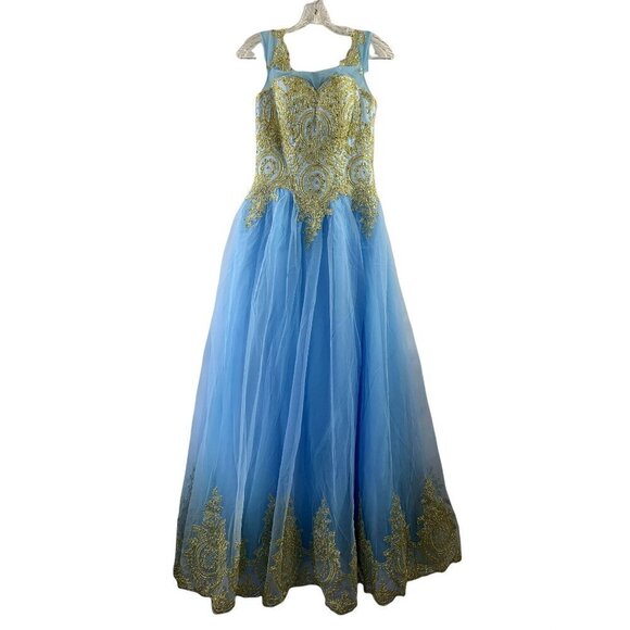 Dresses & Skirts - Women's Gold Lace Ball Gown Elegant Dress